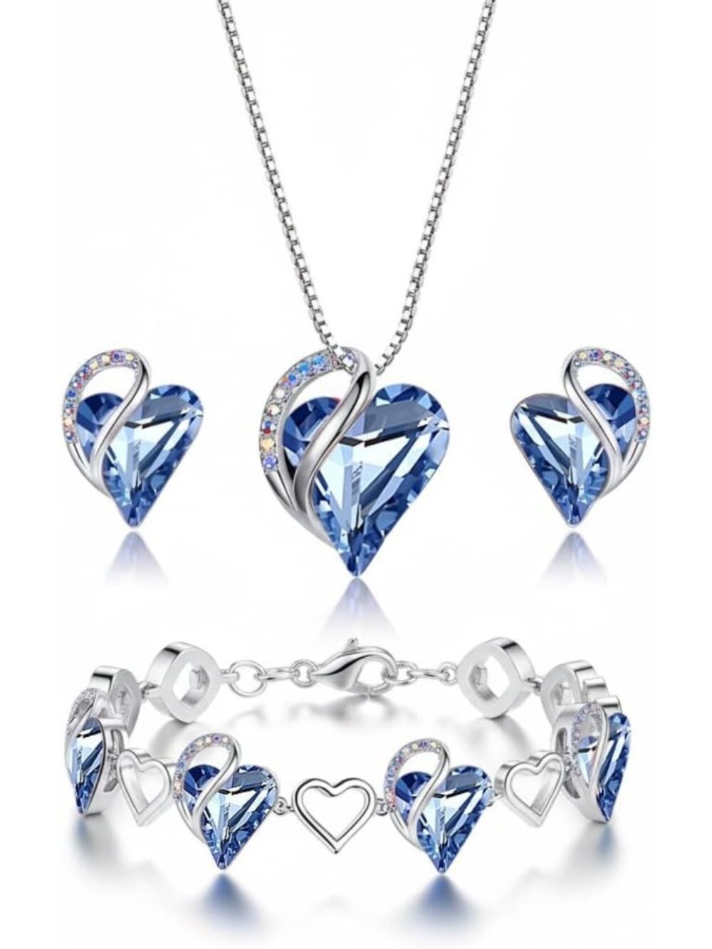 Infinity Love Birthstone Heart Necklace Set with Earrings & Bracelet - Gift for